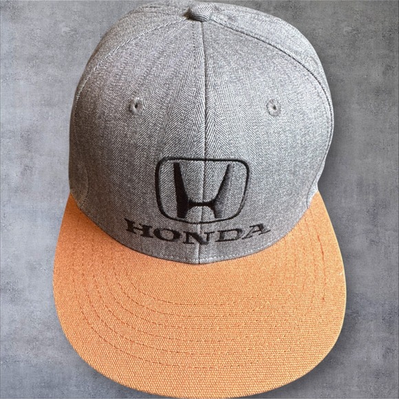 Vintage Honda Herringbone Snapback Hat Gray Tweed Style Tan Brim K-Products